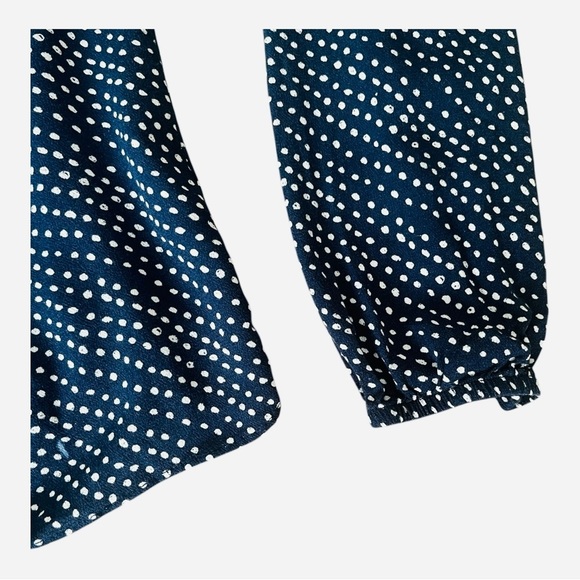 Jolt semi-formal/ casual top blouse M navy white polkadot ruched neck buttons - Picture 7 of 13